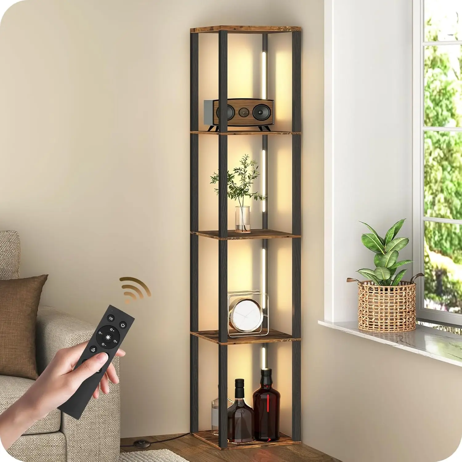 64.2" Modern Corner Floor Lamp with Shelves & LED Light, Dimmable Adjustable CCT for Living Room Bedroom Office
64.2" Modern Corner Floor Lamp with Shelves & LED Light, Dimmable Adjustable CCT for Living Room Bedroom Office