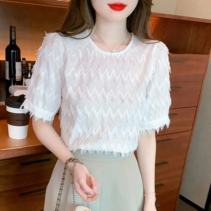 Blouses Shirts Women Blouse Shirt Summer New Sweet Short Sleeve O-Neck Tassel Blouse Shirt Women Tops Blusas Para Mujer Q4759
Blouses Shirts Women Blouse Shirt Summer New Sweet Short Sleeve O-Neck Tassel Blouse Shirt Women Tops Blusas Para Mujer Q4759
