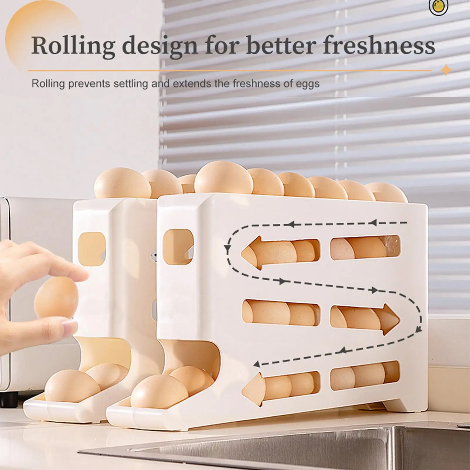 Egg dispenser 4-layer automatic rolling egg rack refrigerator egg storage box container Kitchen refrigerator storage device
Egg dispenser 4-layer automatic rolling egg rack refrigerator egg storage box container Kitchen refrigerator storage device