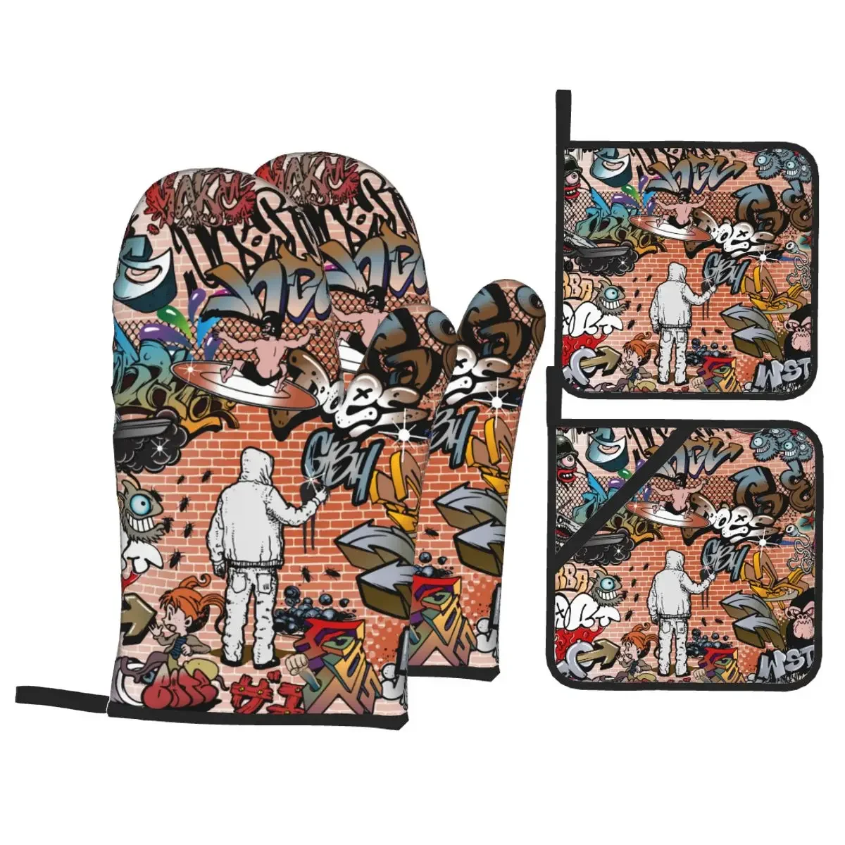Custom Urban Street Graffiti Art Oven Mitts and Pot Holders for Kitchen Sets of 4 Heat Resistant Cooking Baking BBQ Gloves
Custom Urban Street Graffiti Art Oven Mitts and Pot Holders for Kitchen Sets of 4 Heat Resistant Cooking Baking BBQ Gloves