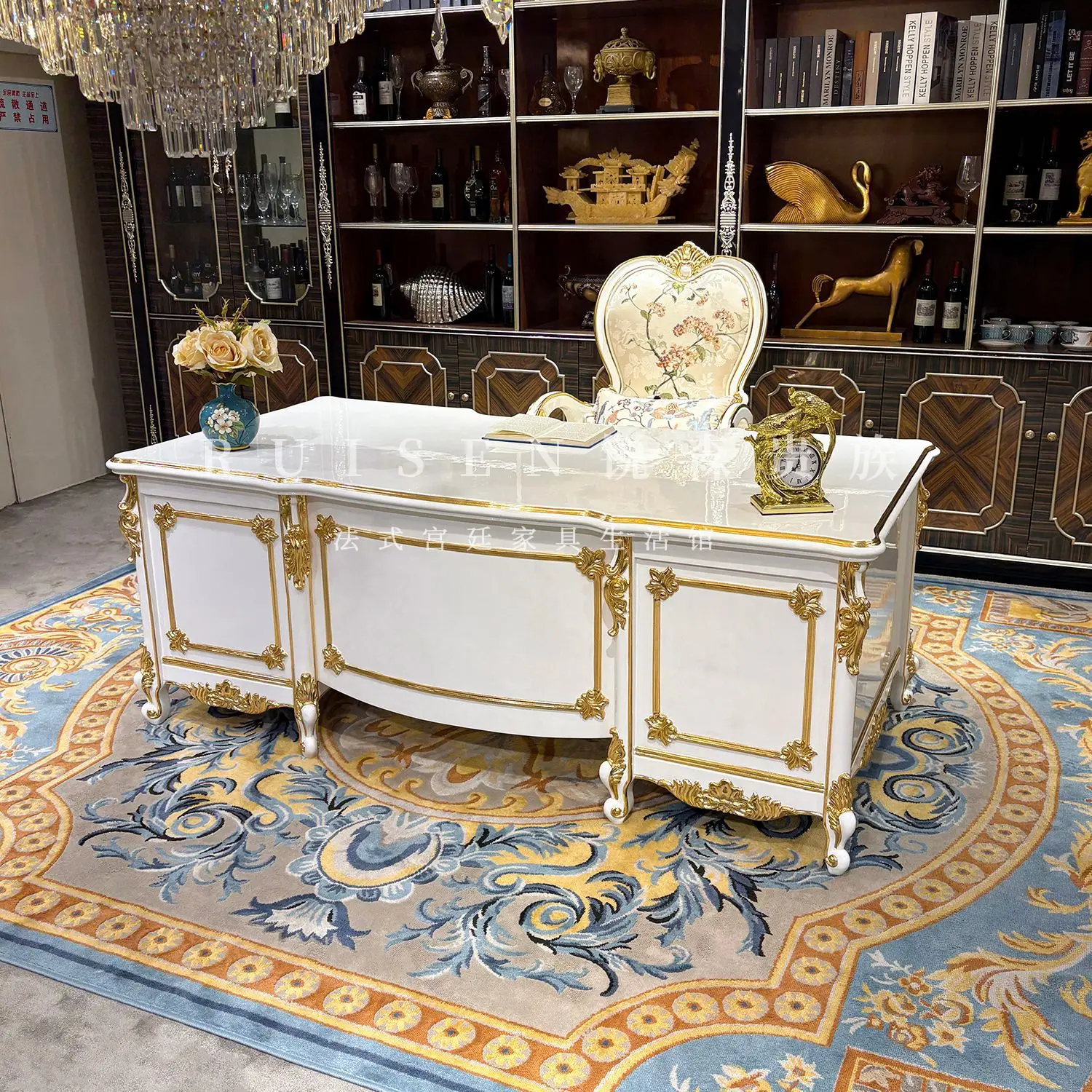 French solid wood desk, European carved office desk and chair combination, study bedroom computer desk
French solid wood desk, European carved office desk and chair combination, study bedroom computer desk