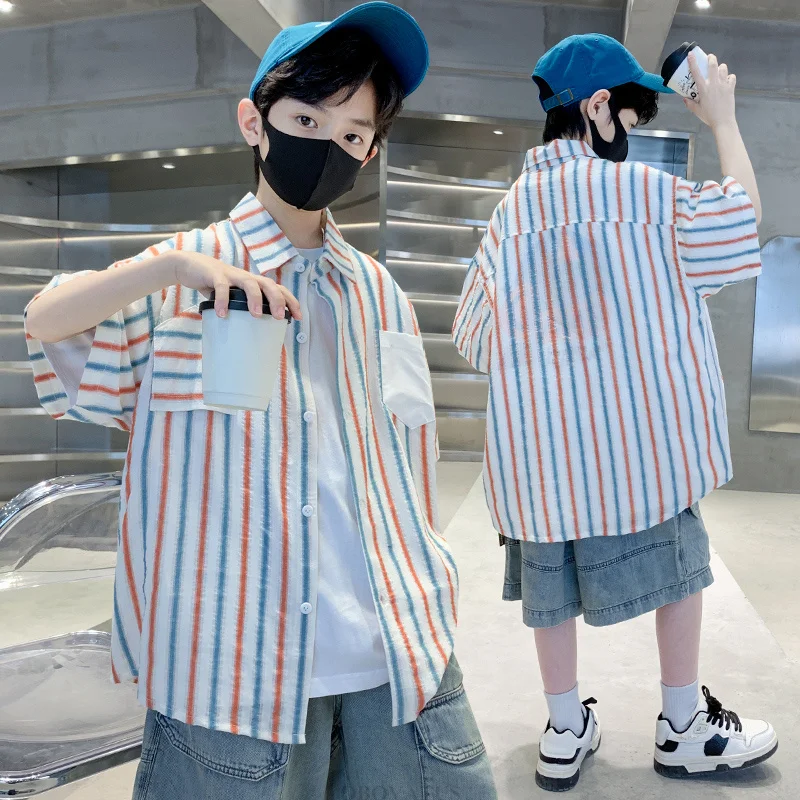 Teens Boys Short Sleeve Shirt with Vertical Stripe Kids Fashion Pocket Design Blouse Clothes Children Sumer Clothing Outfit 5-14
Teens Boys Short Sleeve Shirt with Vertical Stripe Kids Fashion Pocket Design Blouse Clothes Children Sumer Clothing Outfit 5-14