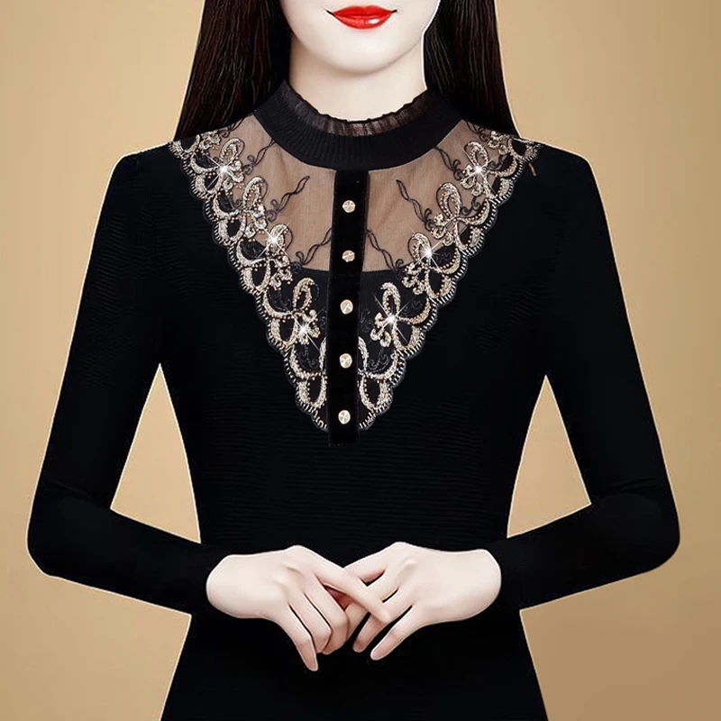 Осень-зима 2025 г., нижняя рубашка, европейская мода, лоскутные кружевные топы с вышивкой, тонкие женские футболки с длинными рукавами и ромбовидной сеткой
Осень-зима 2025 г., нижняя рубашка, европейская мода, лоскутные кружевные топы с вышивкой, тонкие женские футболки с длинными рукавами и ромбовидной сеткой