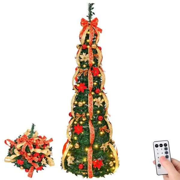 6ft Pre-Lit Pop Up Christmas Tree with Decorations, 150 LED Warm White Lights & 8 Modes, Red/Gold Ornaments, Easy Setup PVC Tree
6ft Pre-Lit Pop Up Christmas Tree with Decorations, 150 LED Warm White Lights & 8 Modes, Red/Gold Ornaments, Easy Setup PVC Tree