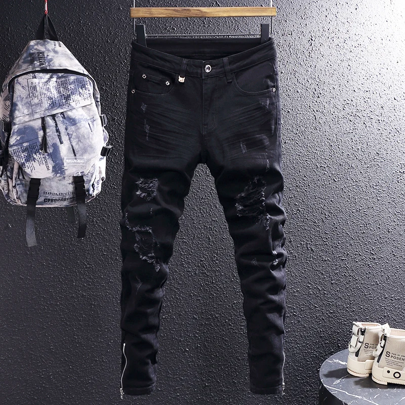 High Street Fashion Men Jeans Black Color Elastic Stretch Skinny Ripped Jeans Men Bottom Zipper Designer Hip Hop Pants Hombre
High Street Fashion Men Jeans Black Color Elastic Stretch Skinny Ripped Jeans Men Bottom Zipper Designer Hip Hop Pants Hombre