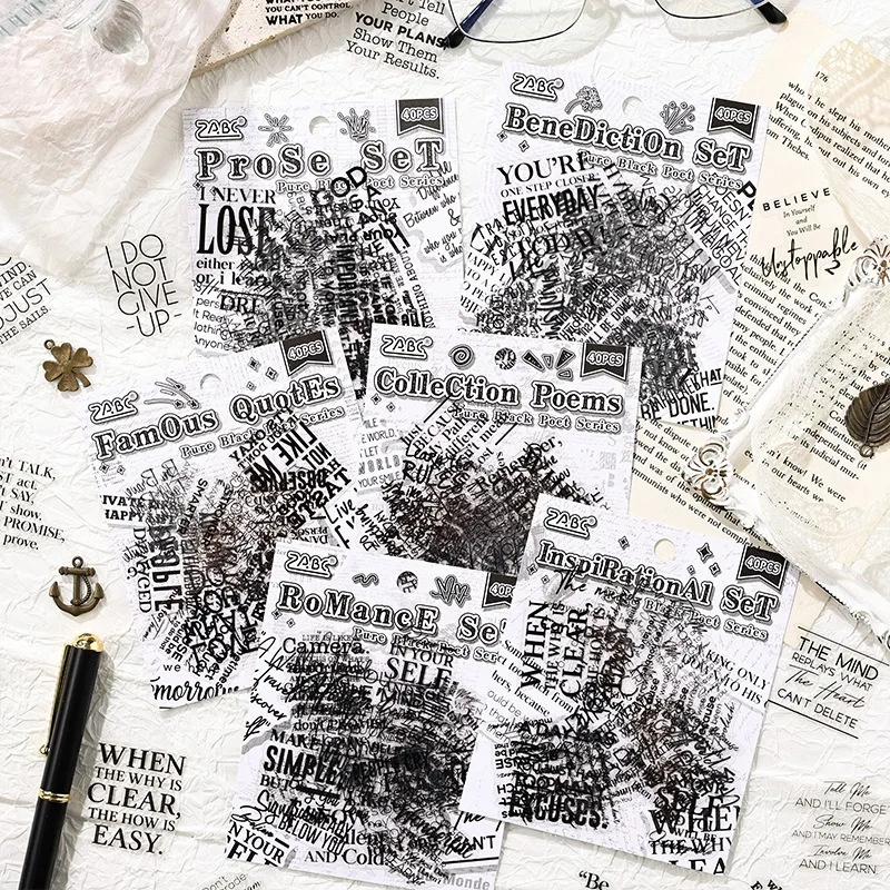 40pcs Black Poet Creative PET Sticker Pack Cross-Border English Alphabet Decals for Journaling & Scrapbook Hand Account Supplies
40pcs Black Poet Creative PET Sticker Pack Cross-Border English Alphabet Decals for Journaling & Scrapbook Hand Account Supplies