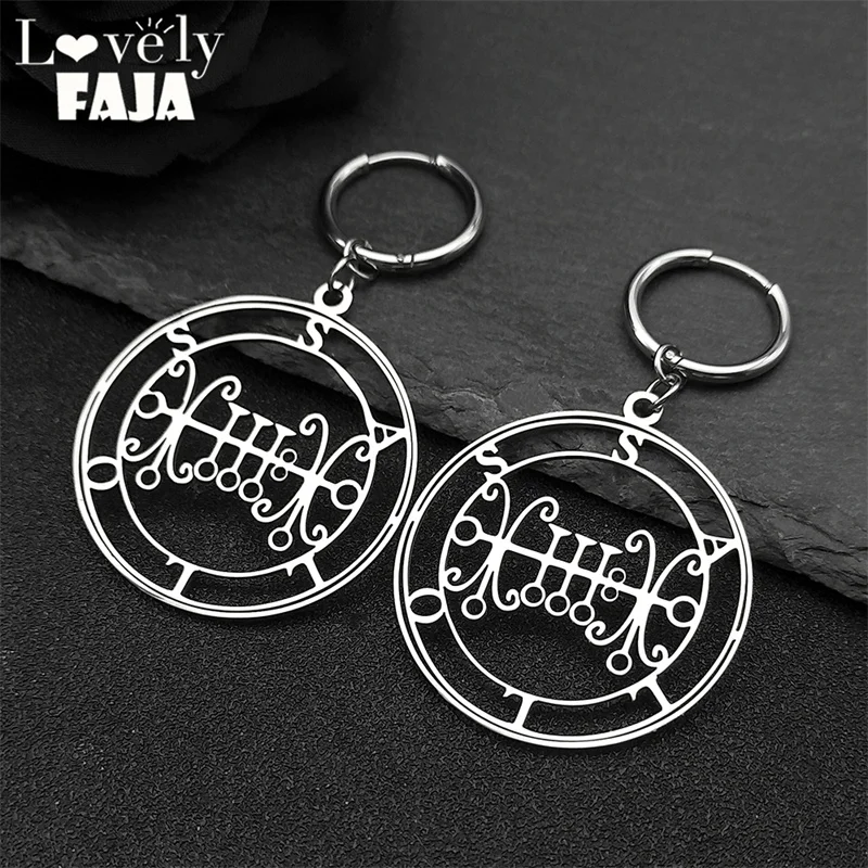 Seal of SALLOS Hoop Earrings Men Women Stainless Steel Black Hollow Drop Earring Satan Belial seal Lazer key Baphomet Jewelry
Seal of SALLOS Hoop Earrings Men Women Stainless Steel Black Hollow Drop Earring Satan Belial seal Lazer key Baphomet Jewelry