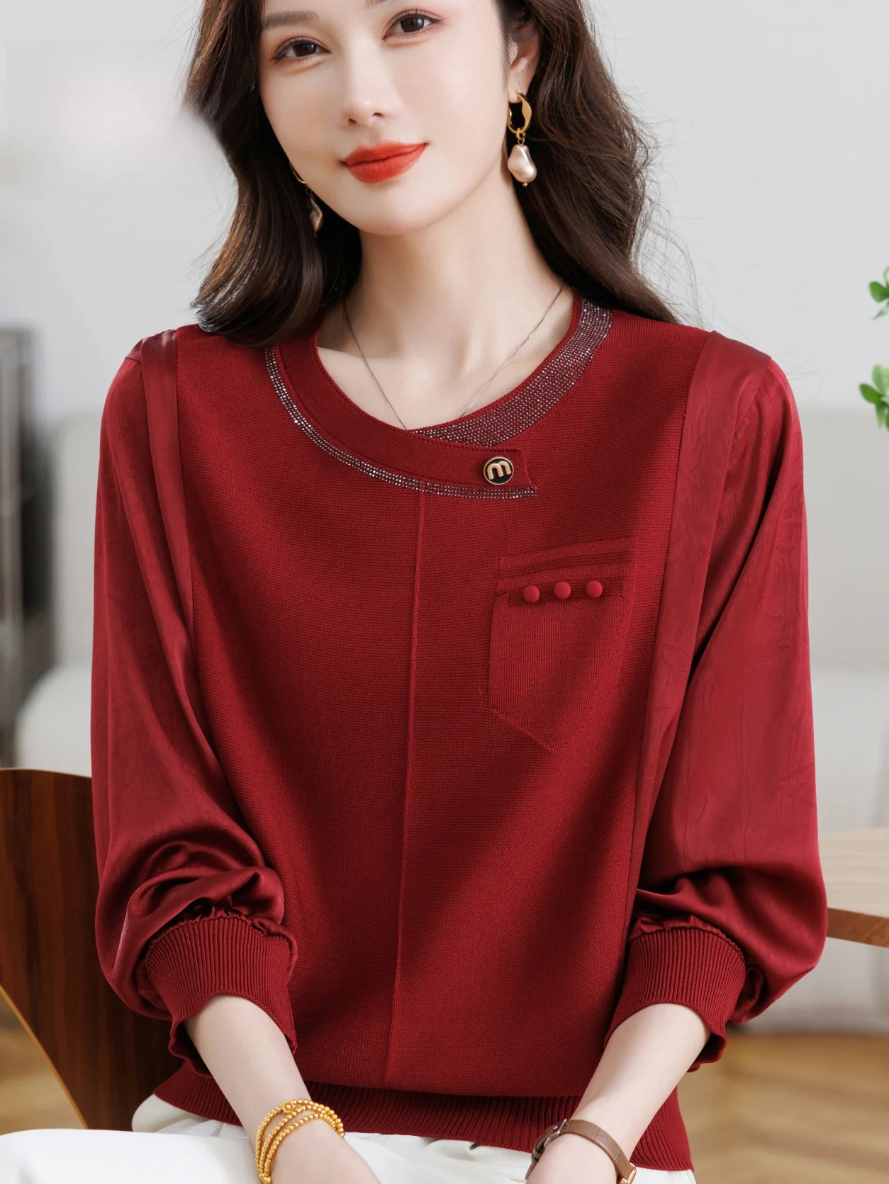 Faionable Diamond Embellied Loose Knitted Top for Women round Ne Overhead Mommy Sle Slimming Chiffon Sve Thin
Faionable Diamond Embellied Loose Knitted Top for Women round Ne Overhead Mommy Sle Slimming Chiffon Sve Thin