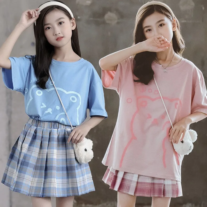 2024 new girls summer bear sailor short loose T-shirt + jk plaid pleated skirt toddler suit teenager children set 4 8 10 12 year
2024 new girls summer bear sailor short loose T-shirt + jk plaid pleated skirt toddler suit teenager children set 4 8 10 12 year