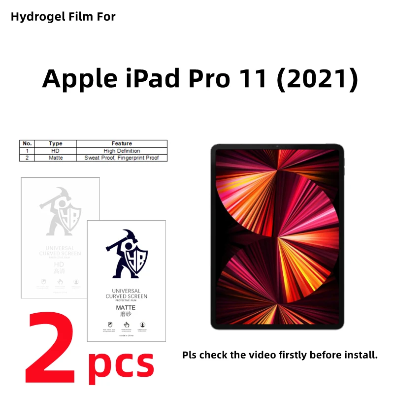 2pcs HD Hydrogel Film For Apple iPad Pro 11 2021 Matte Screen Protector For iPad Pro 11 (2021) Clear/Frosted Full Cover Protect
2pcs HD Hydrogel Film For Apple iPad Pro 11 2021 Matte Screen Protector For iPad Pro 11 (2021) Clear/Frosted Full Cover Protect