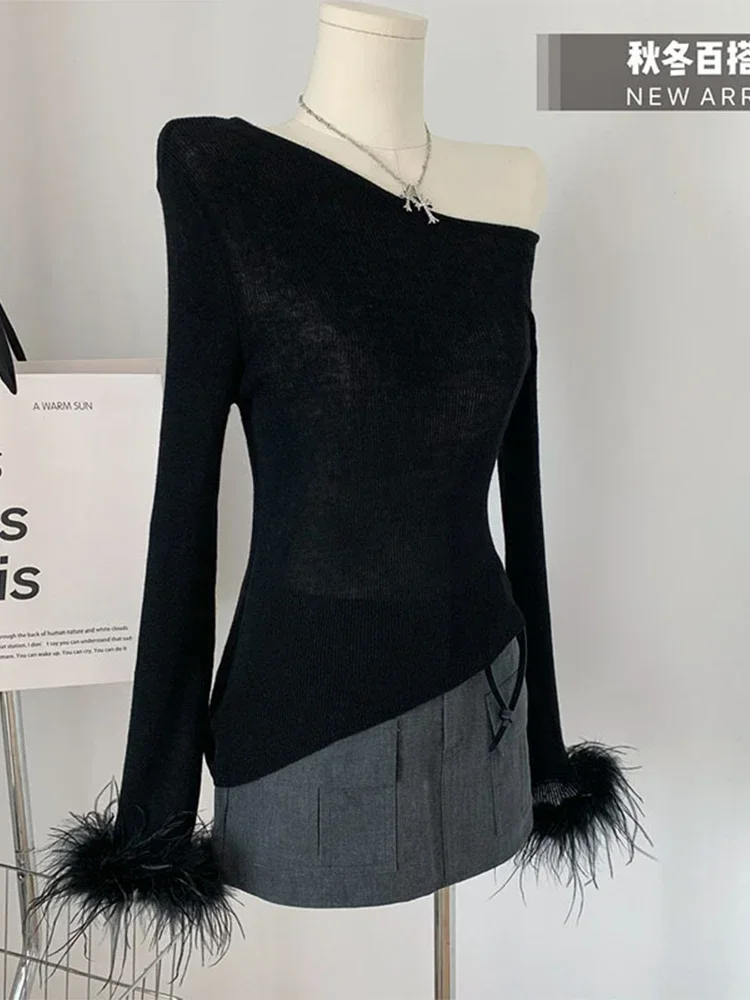Blouses Solid Color Plush Patchwork Irregular Clipping Lady Party Tops Women 2025 Autumn Skew Collar Off Shoulder Thin Section
Blouses Solid Color Plush Patchwork Irregular Clipping Lady Party Tops Women 2025 Autumn Skew Collar Off Shoulder Thin Section