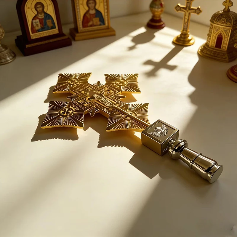 Gold Plated Double Sided Orthodox Handheld Blessing Cross with Crucifix for Clergy Church Liturgy Home Altar Devotion Christian
Gold Plated Double Sided Orthodox Handheld Blessing Cross with Crucifix for Clergy Church Liturgy Home Altar Devotion Christian