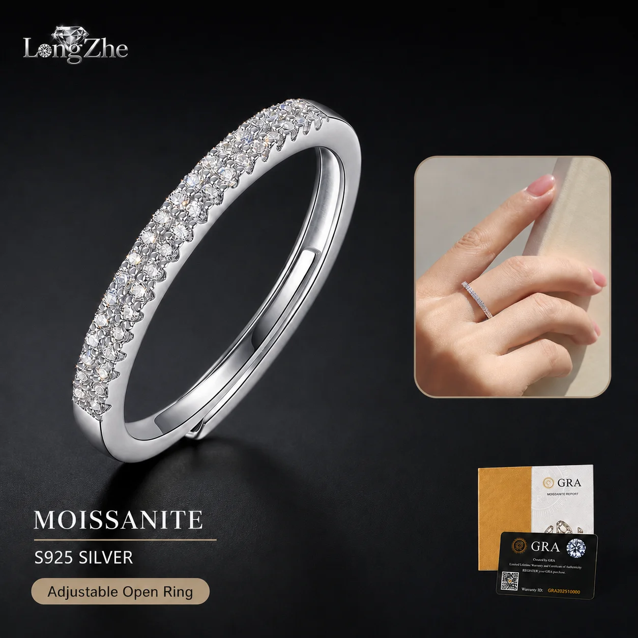 Moissanite Adjustable Open Ring for Women 1.0-3.0mm Round Cut S925 Sterling Silver Wedding Anniversary Jewelry Gift
Moissanite Adjustable Open Ring for Women 1.0-3.0mm Round Cut S925 Sterling Silver Wedding Anniversary Jewelry Gift