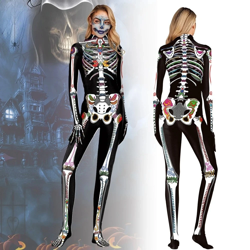 Sugar Skull Skeleton Cosplay Bodysuit - Colorful Full-Body Halloween Costume Day of the Dead Themed Role-Play Outfit for Parties
Sugar Skull Skeleton Cosplay Bodysuit - Colorful Full-Body Halloween Costume Day of the Dead Themed Role-Play Outfit for Parties