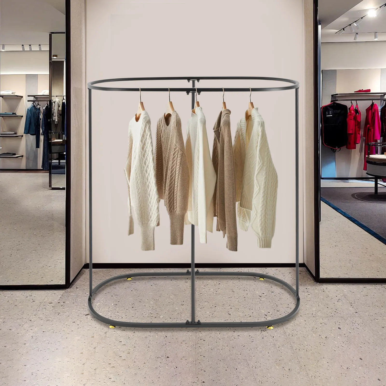 Black Commercial Oval Iron Floor Standing Garment Rack For Bedroom & Boutique Store Display Space-saving
Black Commercial Oval Iron Floor Standing Garment Rack For Bedroom & Boutique Store Display Space-saving