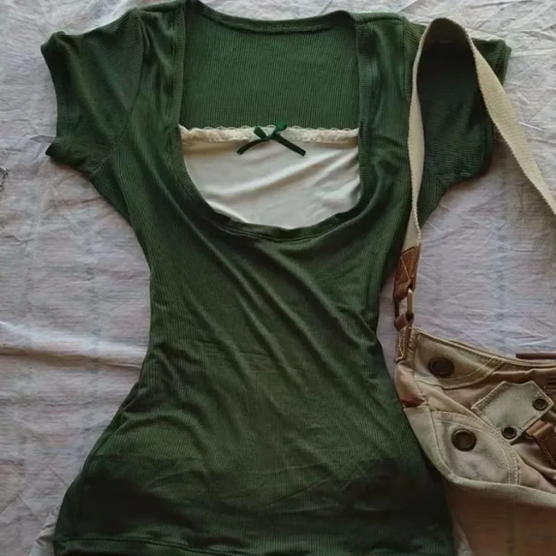 American Retro Hottie Fake Two T-shirts Harajuku Lace Bow Short-sleeve Tees Women Street Slim Patchwork Chic Top Kawaii Clothing
American Retro Hottie Fake Two T-shirts Harajuku Lace Bow Short-sleeve Tees Women Street Slim Patchwork Chic Top Kawaii Clothing