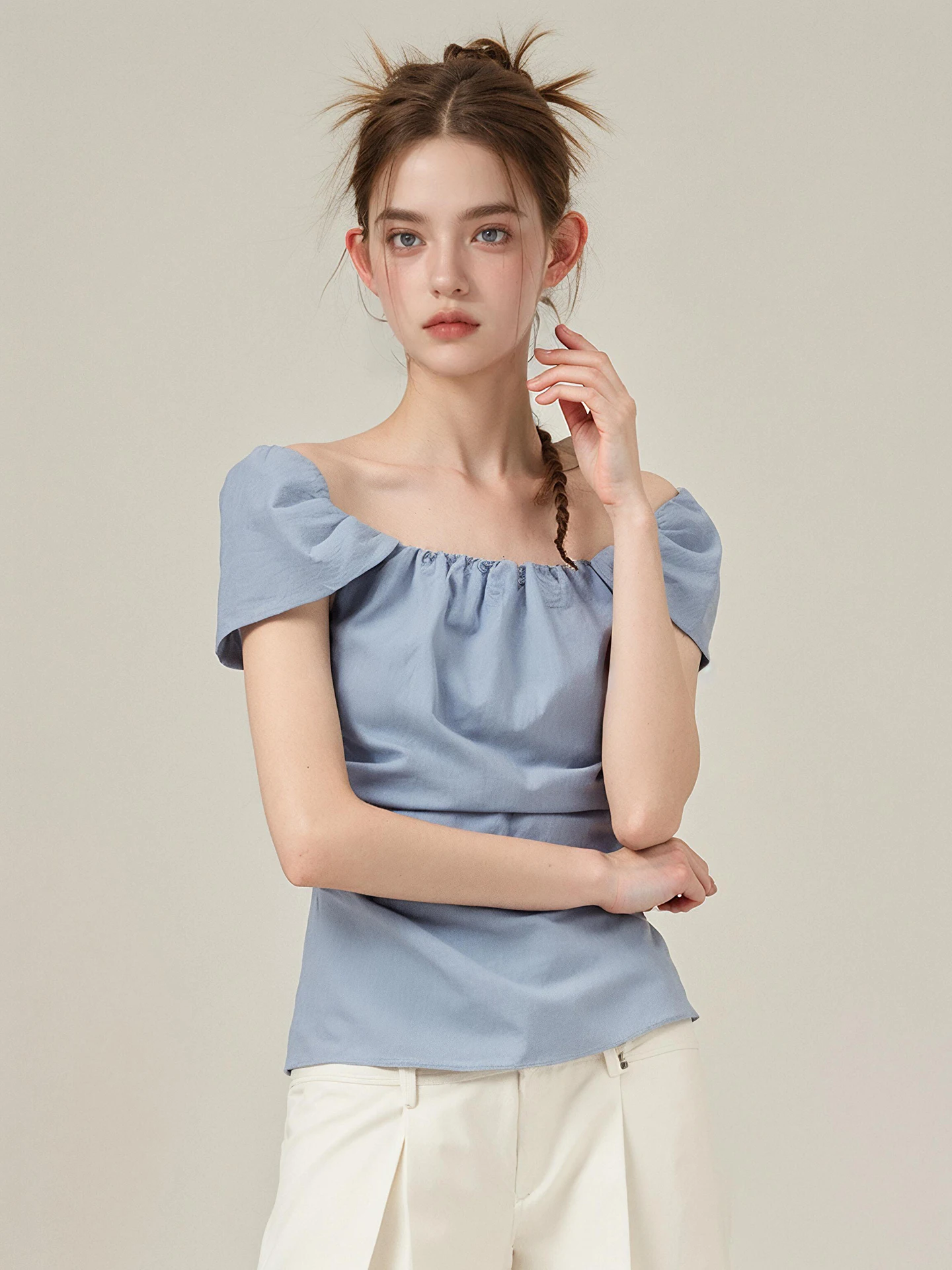 HUAAPPUW Women's Short Sleeve T-Shirt Summer New Style Pleated Belly Covering Fly Sleeve Korean Style Slim Fit Pure Color
HUAAPPUW Women's Short Sleeve T-Shirt Summer New Style Pleated Belly Covering Fly Sleeve Korean Style Slim Fit Pure Color