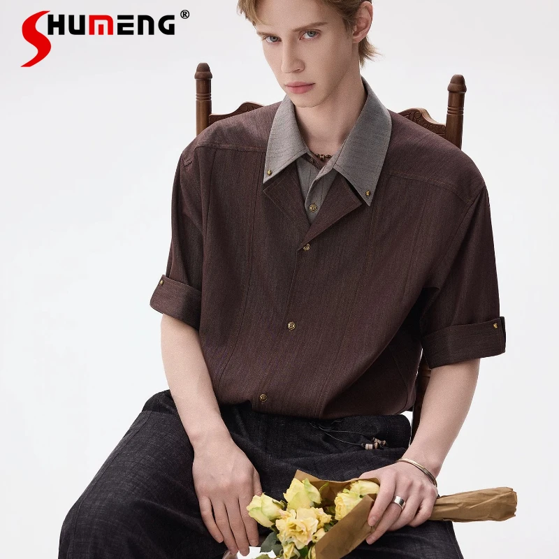 Faux Two-piece Lapel Shirts Men's 2026 Summer New Comfort Half-sleeve Handsome Shirts Simple Single-breasted Contrast Color Tops
Faux Two-piece Lapel Shirts Men's 2026 Summer New Comfort Half-sleeve Handsome Shirts Simple Single-breasted Contrast Color Tops