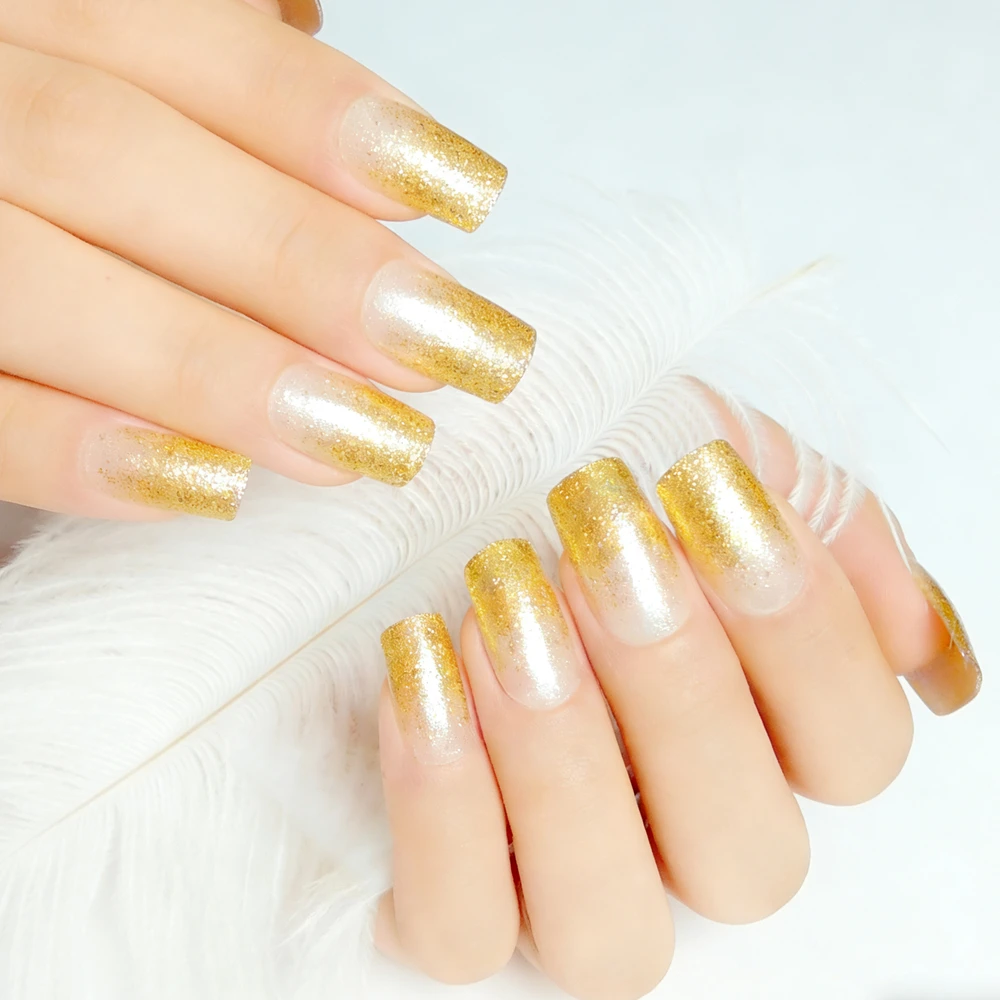 Luxury Gold Glitter Gradient Press on Nails Salon Effect False Nails Long Lasting Wearable Manicure Tips for Girls
Luxury Gold Glitter Gradient Press on Nails Salon Effect False Nails Long Lasting Wearable Manicure Tips for Girls
