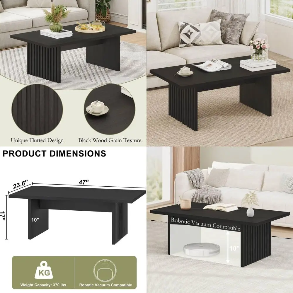 47 Modern Living Room Coffee Table with Spacious Top and Slatted Centerpiece in Black Oak
47 Modern Living Room Coffee Table with Spacious Top and Slatted Centerpiece in Black Oak