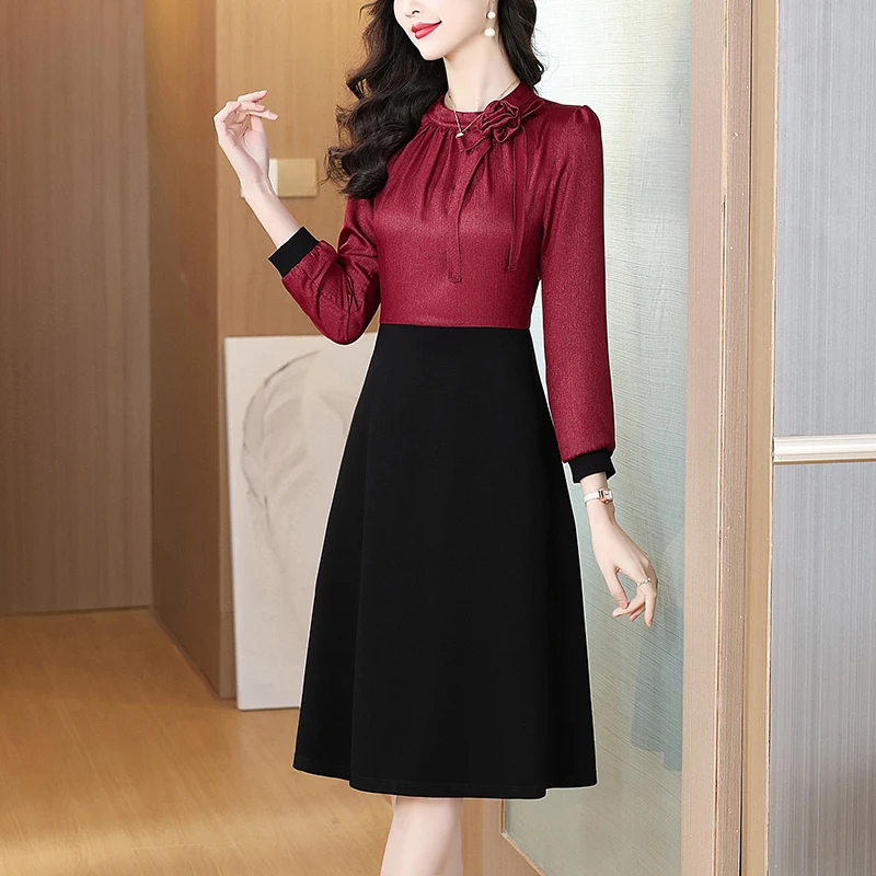Spring Autumn round Neck Mom Fashion Ageless Nine Sleeve Dress Women mid Length Slim Fit Waist Cinching Wedding Dress
Spring Autumn round Neck Mom Fashion Ageless Nine Sleeve Dress Women mid Length Slim Fit Waist Cinching Wedding Dress