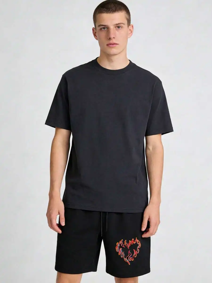 Black Mens Y2K Flame Heart Embroidered Shorts, 100% Polyester Casual Summer Sportswear For Gym Beach Daily Wear
Black Mens Y2K Flame Heart Embroidered Shorts, 100% Polyester Casual Summer Sportswear For Gym Beach Daily Wear