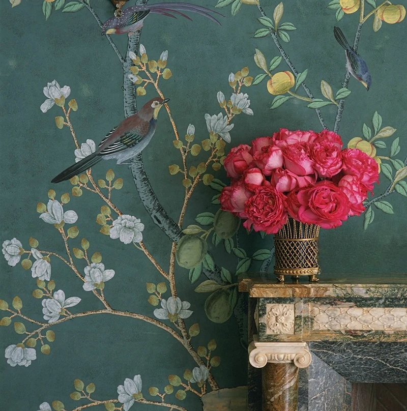 Hand-painted artwork, dark green silk pure hand-painted flower and bird murals, simple and beautiful French new Chinese
Hand-painted artwork, dark green silk pure hand-painted flower and bird murals, simple and beautiful French new Chinese