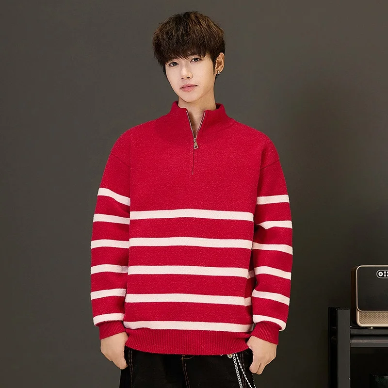Thiened Crystal Fce Knitted Sweater Men's Slim Fit Autumn Winter High Collar Overhead Stripe Color Blo Sweater
Thiened Crystal Fce Knitted Sweater Men's Slim Fit Autumn Winter High Collar Overhead Stripe Color Blo Sweater