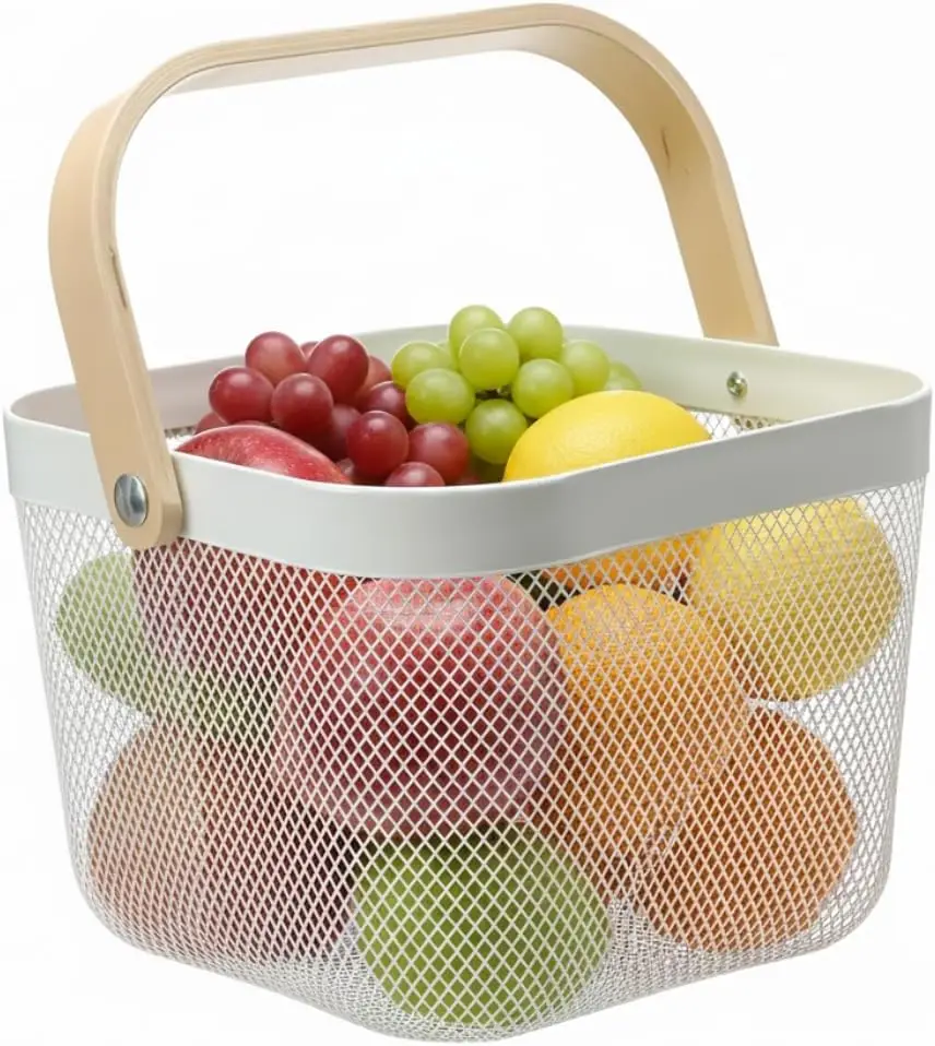 Mesh Steel Storage Basket with Wood Handle for Kitchen Bathroom Pantry Organizer
Mesh Steel Storage Basket with Wood Handle for Kitchen Bathroom Pantry Organizer