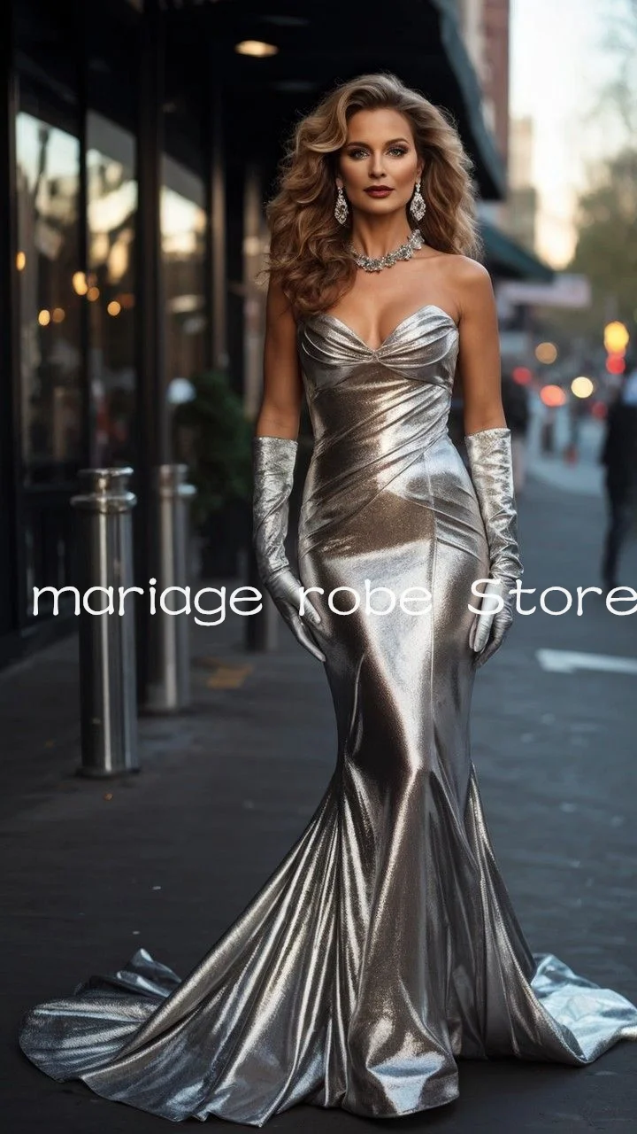 Shiny Silver Long Mermaid Evening Formal Dresses Modern Sweetheart Pleated Red Carpet Celebrity Prom Gown Customsized
Shiny Silver Long Mermaid Evening Formal Dresses Modern Sweetheart Pleated Red Carpet Celebrity Prom Gown Customsized