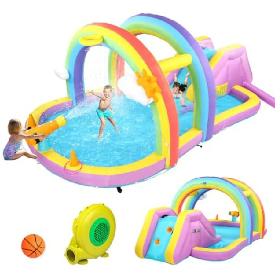 Inflatable Water Slide with Climbing Wall Water Cannon Basketball Hoop Arch Sprinklers Bounce House for Backyard Party 30ft Inf
Inflatable Water Slide with Climbing Wall Water Cannon Basketball Hoop Arch Sprinklers Bounce House for Backyard Party 30ft Inf