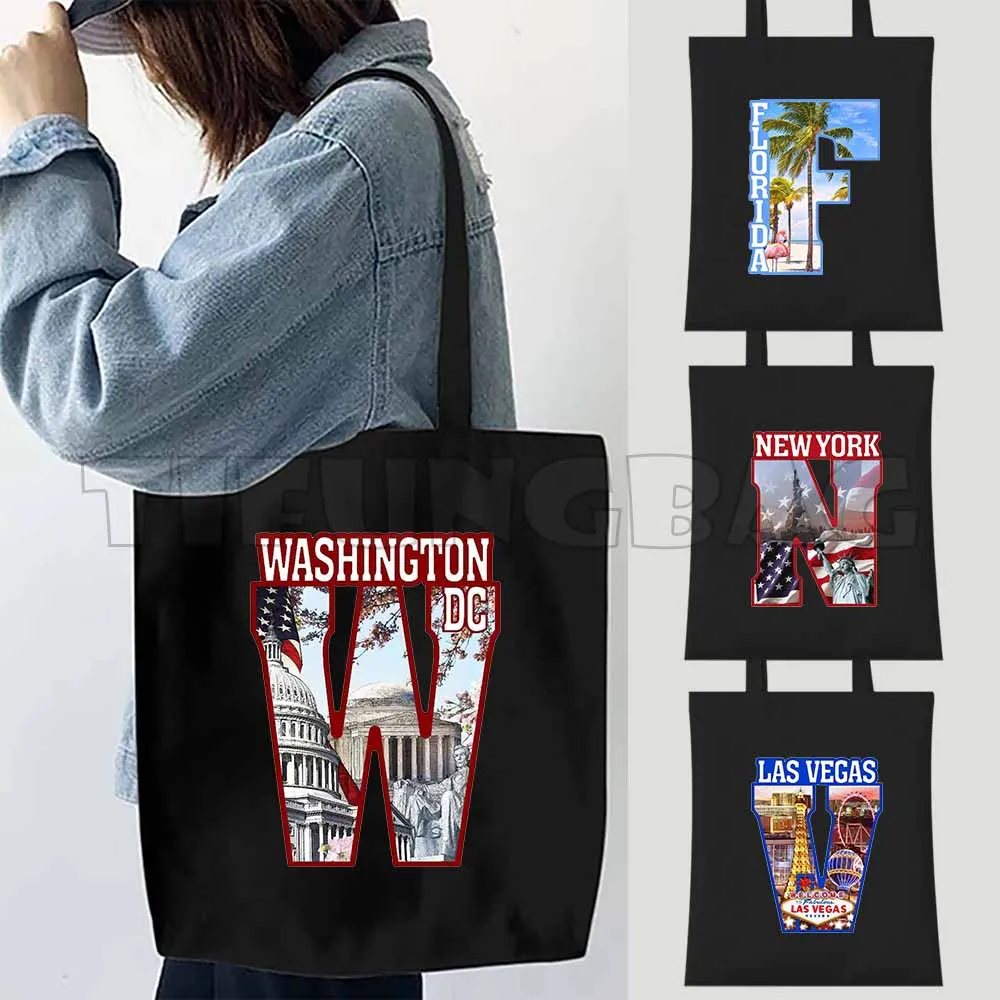 Travel City USA States ABC Alphabet Landmark Tote Bags For Women Shopper Bags Canvas Shoulder Bag Reusable Beach Handbag
Travel City USA States ABC Alphabet Landmark Tote Bags For Women Shopper Bags Canvas Shoulder Bag Reusable Beach Handbag