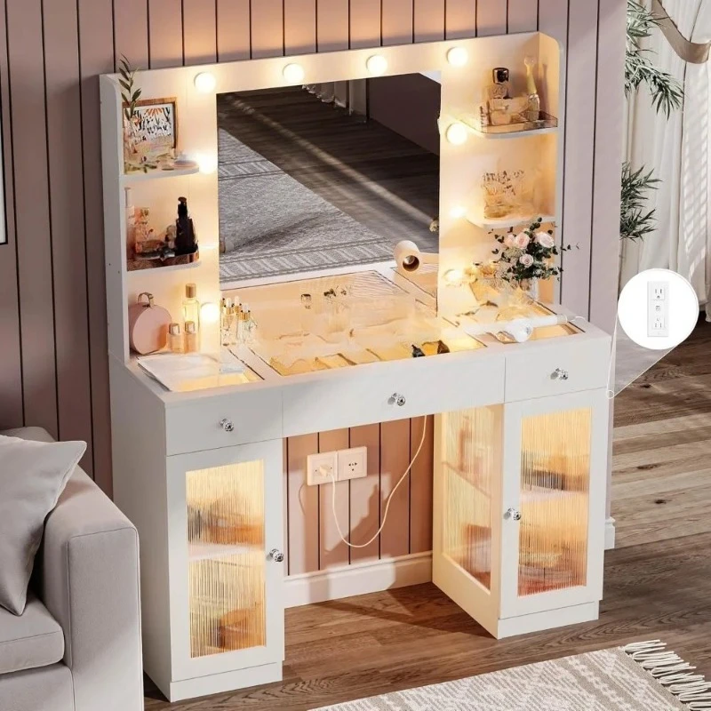 Makeup Desk with Glass Top,Makeup Desk with Mirror and Lights,Vanity with Drawers,Cute Vanity with Crystal Knobs
Makeup Desk with Glass Top,Makeup Desk with Mirror and Lights,Vanity with Drawers,Cute Vanity with Crystal Knobs