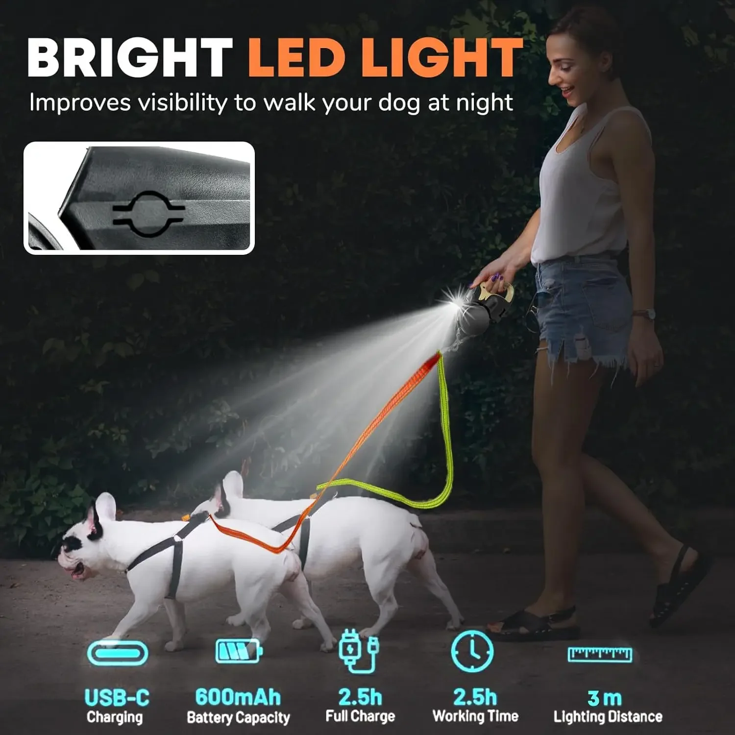 Retractable Dual Doggie Leash with LED Light, 360 Swivel No Tangle for Each Dog Independent Braking with 3M Reflective Leads
Retractable Dual Doggie Leash with LED Light, 360 Swivel No Tangle for Each Dog Independent Braking with 3M Reflective Leads