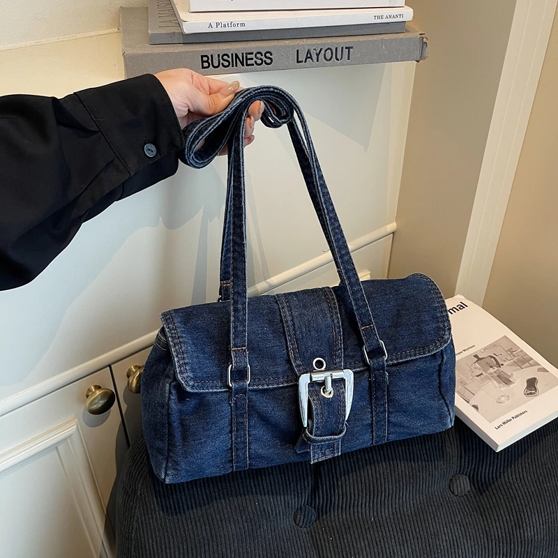 Women's Vintage Washed Denim Shoulder Bag, Buckle Crossbody Bag, Casual Retro Tote Purse for Daily, Street and Y2K Style Use
Women's Vintage Washed Denim Shoulder Bag, Buckle Crossbody Bag, Casual Retro Tote Purse for Daily, Street and Y2K Style Use