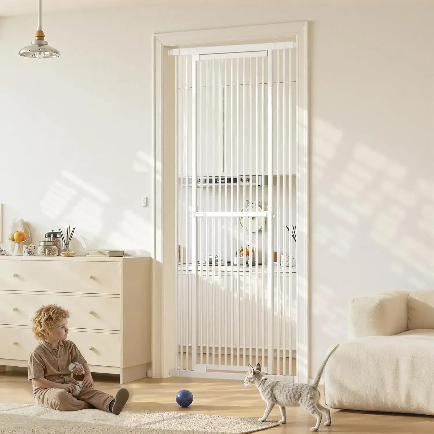 51"-87" Extra Tall Cat Gate for Doorway, Wide Adjustable 27.56"-37" Baby Gate Included 4 Extension Kits, Pressure Mounted Safety
51"-87" Extra Tall Cat Gate for Doorway, Wide Adjustable 27.56"-37" Baby Gate Included 4 Extension Kits, Pressure Mounted Safety