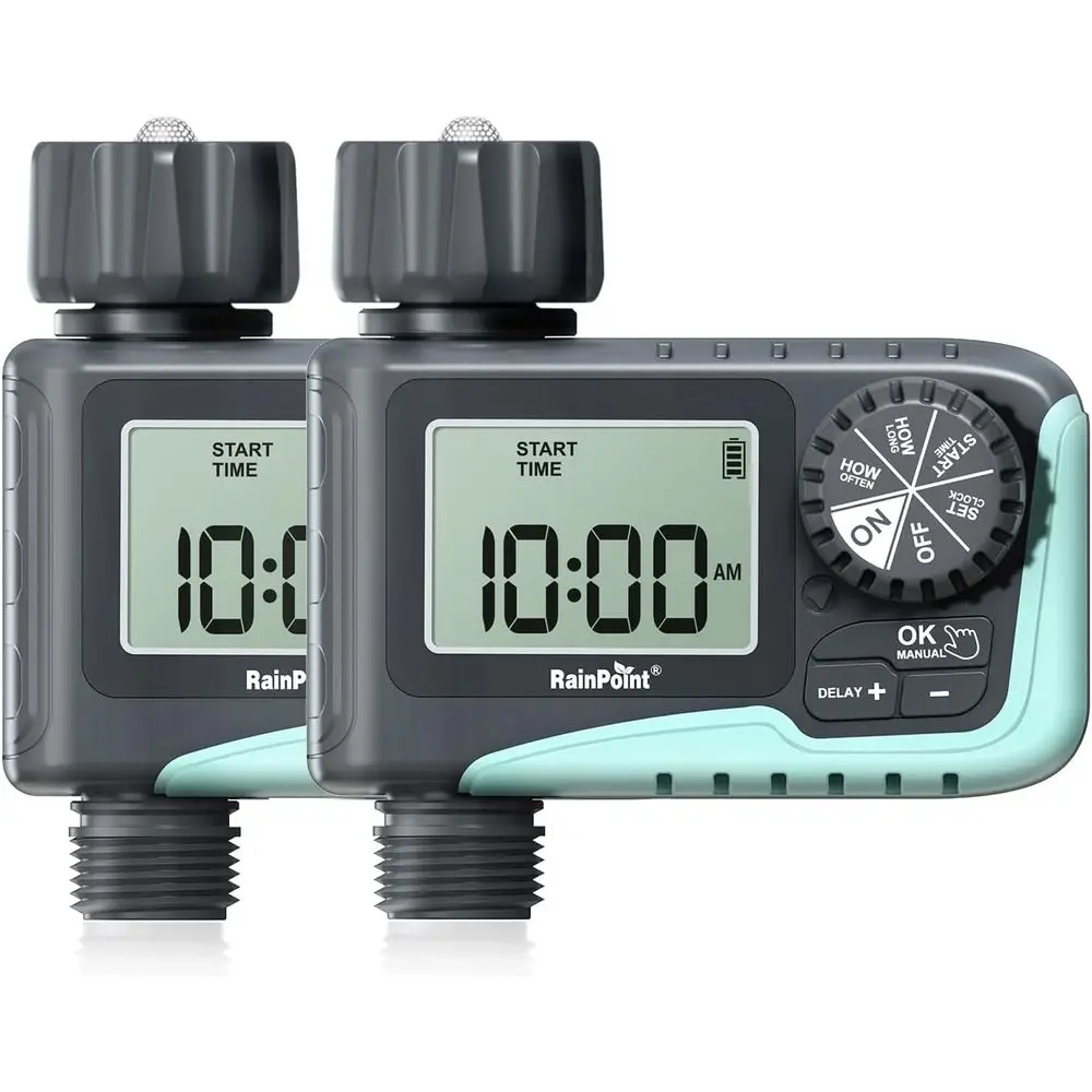 2-Pack Programmable Sprinkler Timers for Outdoor Watering with Rain Delay and Manual/Auto Modes
2-Pack Programmable Sprinkler Timers for Outdoor Watering with Rain Delay and Manual/Auto Modes
