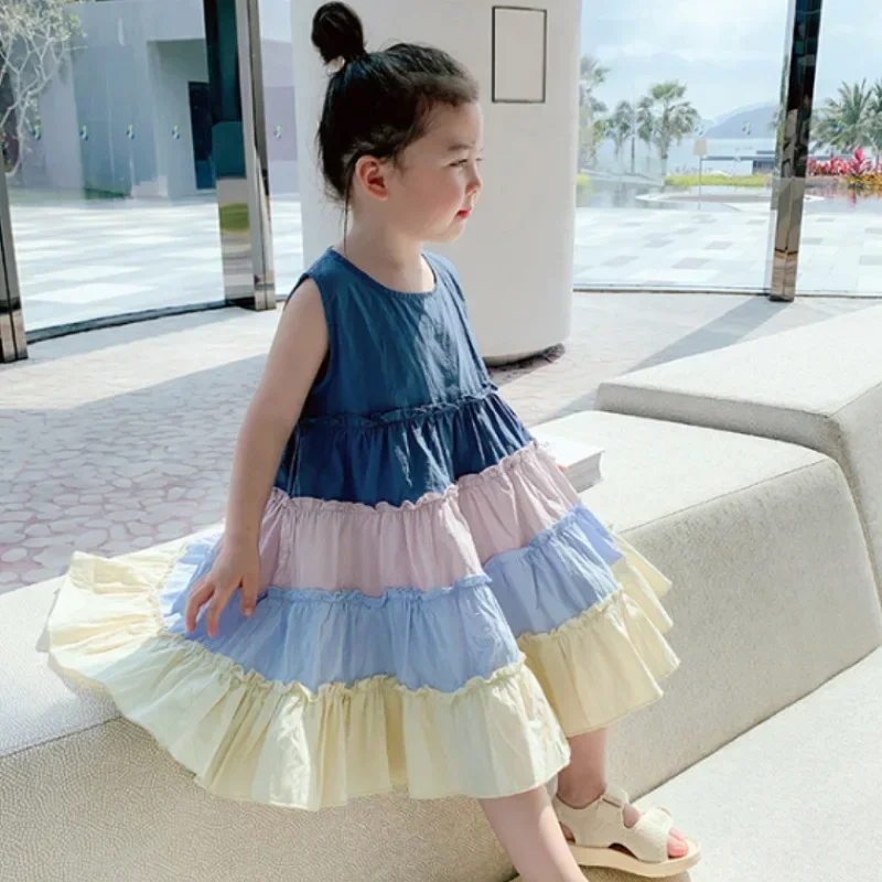 Girl cotton sleeveless layered dress Summer girls fashion rainbow color patchwork sundress
Girl cotton sleeveless layered dress Summer girls fashion rainbow color patchwork sundress