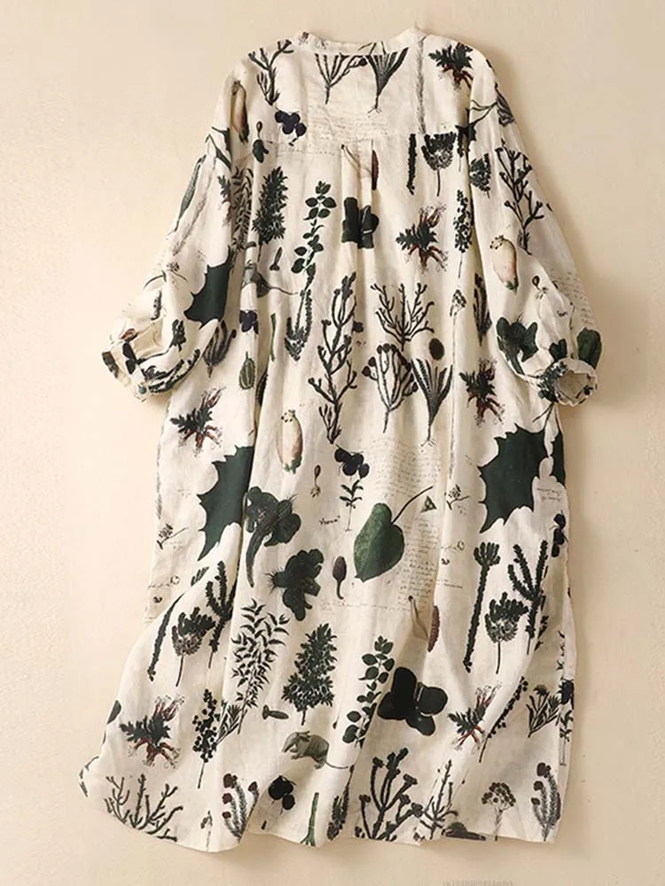 Plant Print Vintage Linen Thin Loose Waist Three Quarter Women's Dress O-Neck A-Line Mid-Calf Dresses For Women 2023 Spring
Plant Print Vintage Linen Thin Loose Waist Three Quarter Women's Dress O-Neck A-Line Mid-Calf Dresses For Women 2023 Spring