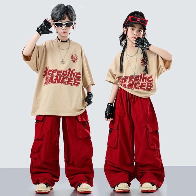 Hip Hop Dance Clothes Children Street Dance Performance Costume Khaki Top Red Loose Pants Girl Boys Jazz Show Stage Outfit 5331
Hip Hop Dance Clothes Children Street Dance Performance Costume Khaki Top Red Loose Pants Girl Boys Jazz Show Stage Outfit 5331