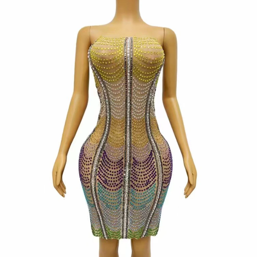 Sexy Stage Multicolor Rhinestones Transparent Sleeveles Dress Evening Dance Party Dress Celebrate Birthday Photoshoot Costume
Sexy Stage Multicolor Rhinestones Transparent Sleeveles Dress Evening Dance Party Dress Celebrate Birthday Photoshoot Costume