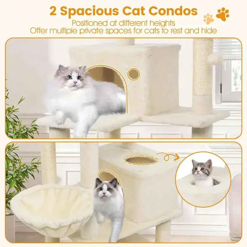 66 Inch Tall Cat Tree Multi-Level Cat Tower with 2 Condos Sisal Scratching Posts-Beige
66 Inch Tall Cat Tree Multi-Level Cat Tower with 2 Condos Sisal Scratching Posts-Beige