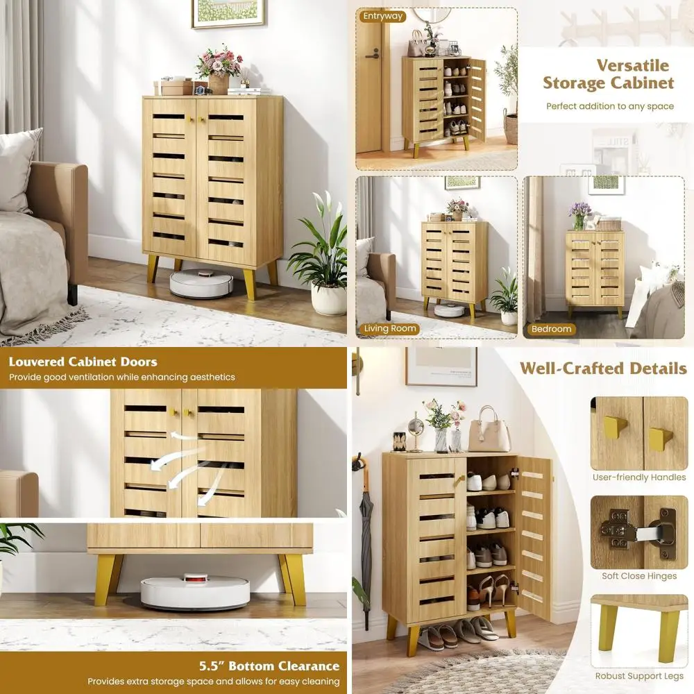 4-х уровневый вентилируемый деревянный шкаф для обуви с регулируемыми полками для современного хранения в прихожей
4-х уровневый вентилируемый деревянный шкаф для обуви с регулируемыми полками для современного хранения в прихожей