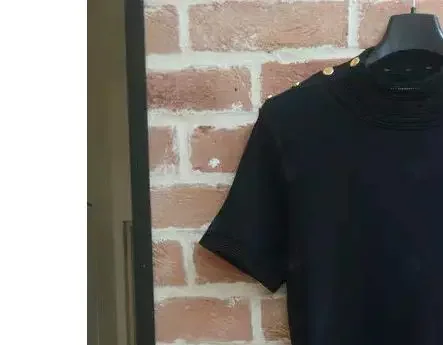 Women round neck black metal button dress short sleeve slim office ladies clothes elegant party Female dress
Women round neck black metal button dress short sleeve slim office ladies clothes elegant party Female dress