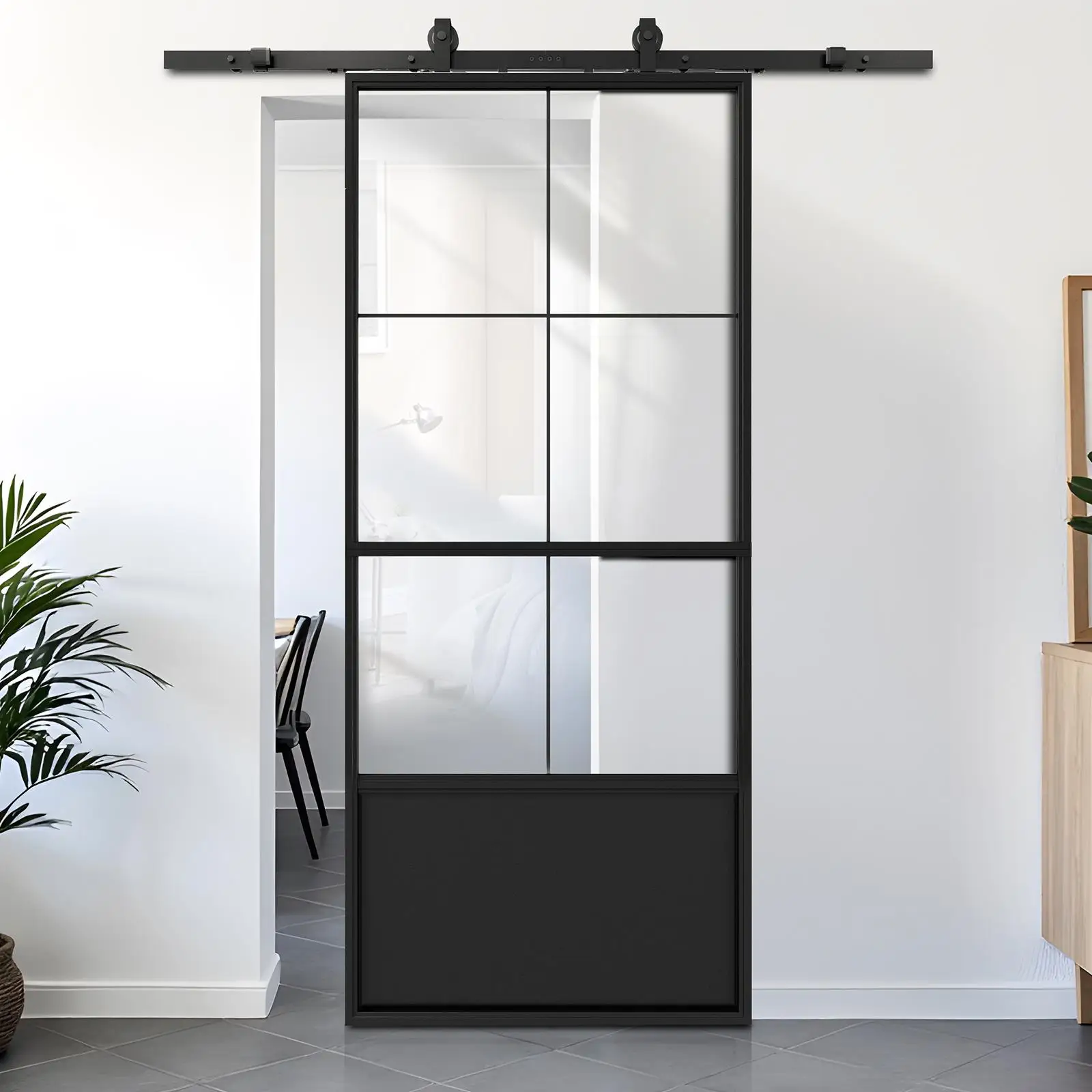 36x84 Glass Sliding Barn Door with 6FT Hardware Kit & Soft Close, Clear Glass Black Steel Frame - Easy DIY Assembly
36x84 Glass Sliding Barn Door with 6FT Hardware Kit & Soft Close, Clear Glass Black Steel Frame - Easy DIY Assembly