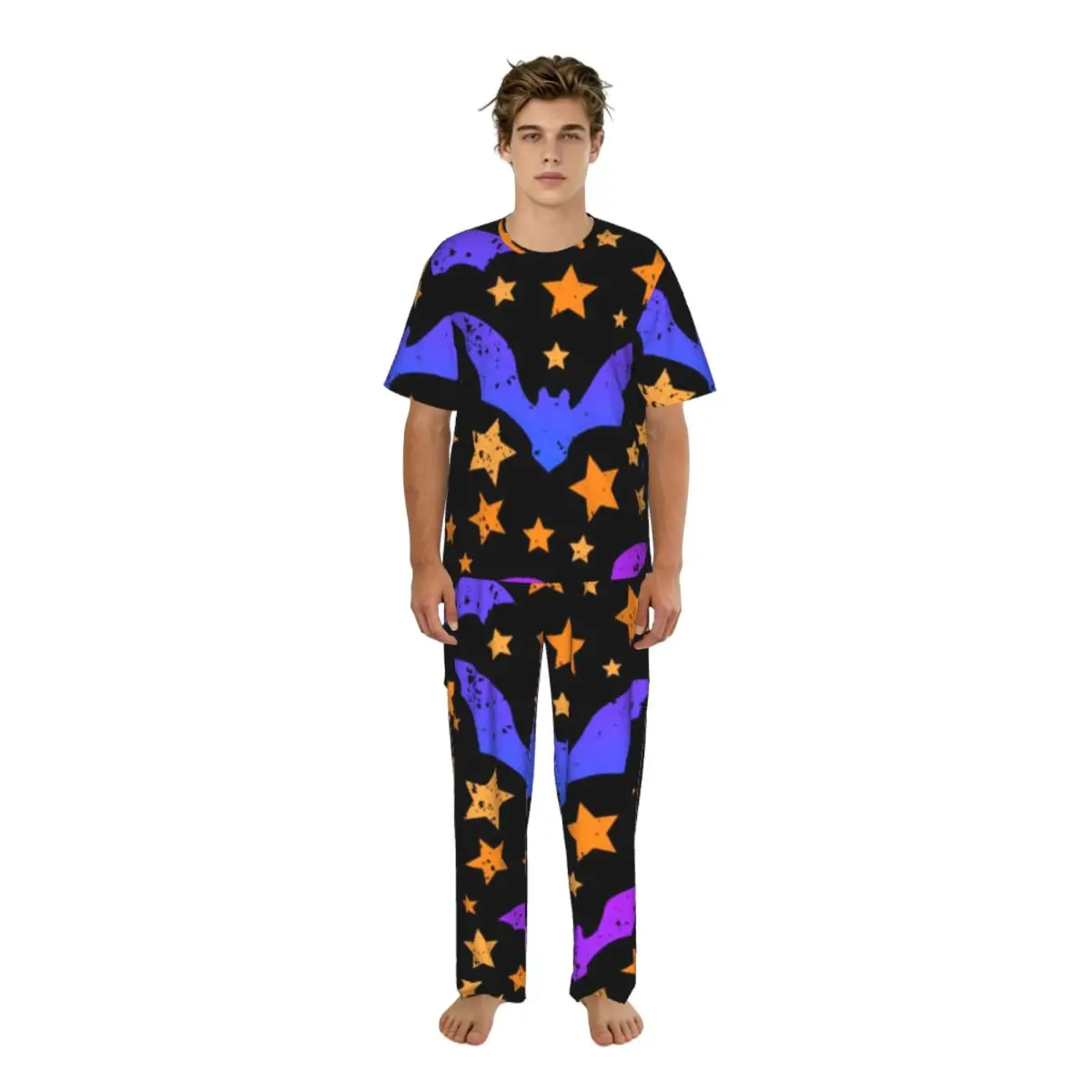 Men's short-sleeved pajamas two-piece trousers Bats And Stars home wear suit sleepwear
Men's short-sleeved pajamas two-piece trousers Bats And Stars home wear suit sleepwear