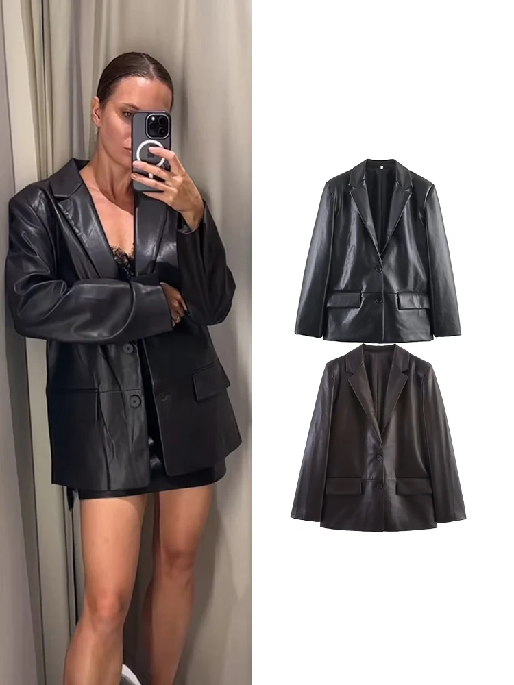 TFMLN New Women Waterproof Faux Leather Blazer Single Breasted Loose Luxury Outerwear Fashion Ladies Casual Style Blazer Coats
TFMLN New Women Waterproof Faux Leather Blazer Single Breasted Loose Luxury Outerwear Fashion Ladies Casual Style Blazer Coats