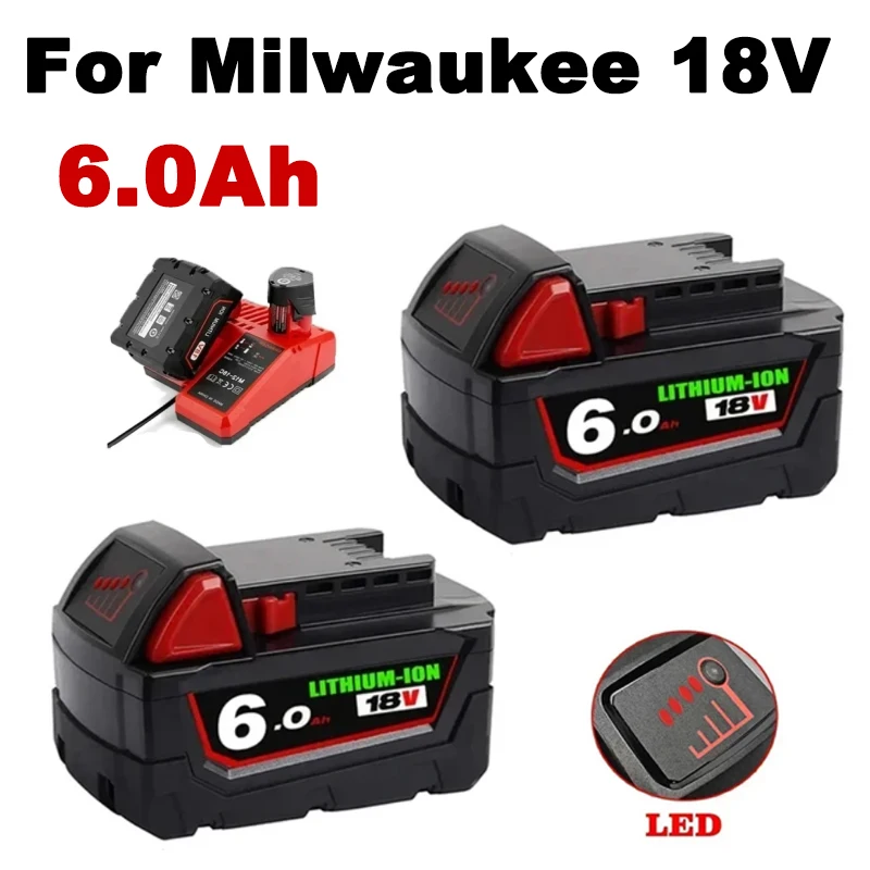 18V 6.0Ah Replacement for Milwaukee M18 XC Lithium Battery 48-11-1860 48-11-1850 48-11-1840 Rechargeable Batteries
18V 6.0Ah Replacement for Milwaukee M18 XC Lithium Battery 48-11-1860 48-11-1850 48-11-1840 Rechargeable Batteries