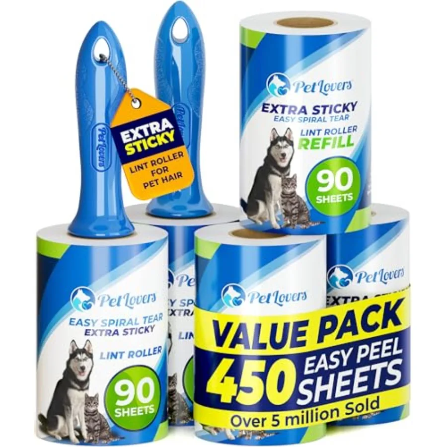 Extra Sticky Lint Roller Mega Value Set 450 Sheets for Pet Hair Removal and Clothes, Dog and Cat Remover
Extra Sticky Lint Roller Mega Value Set 450 Sheets for Pet Hair Removal and Clothes, Dog and Cat Remover
