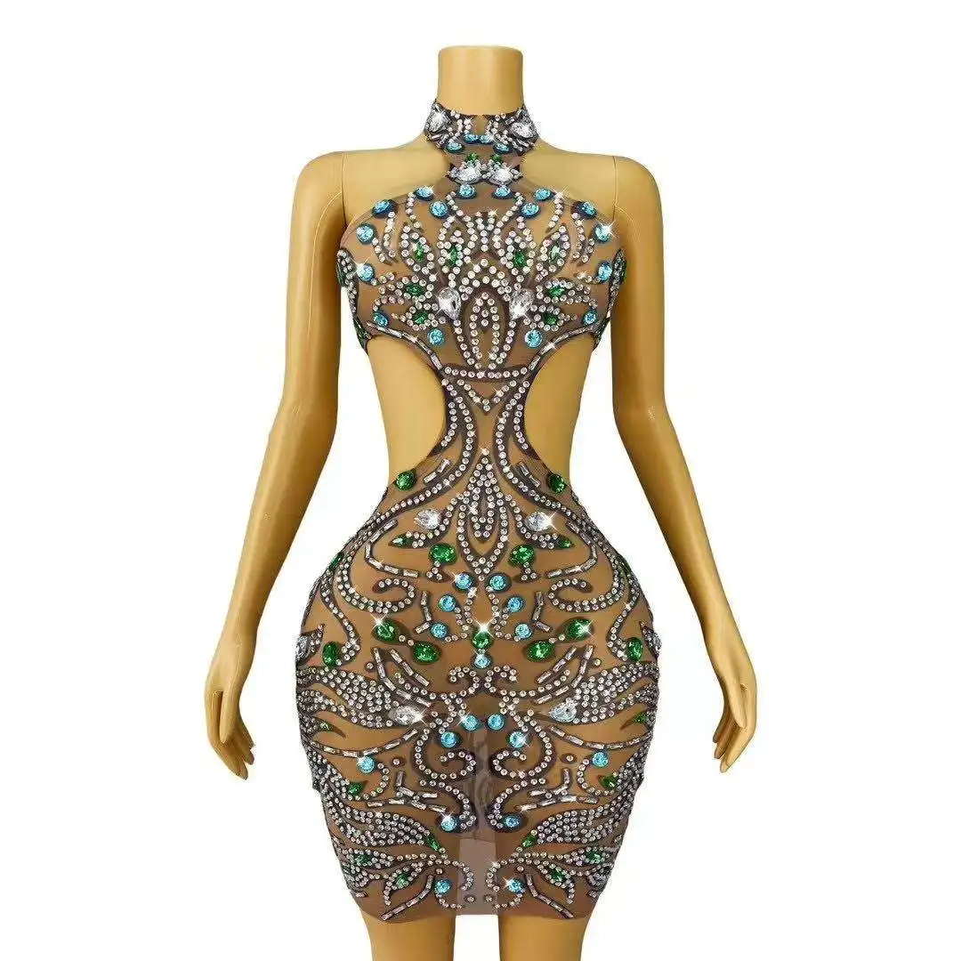 Women's Backless Hollow Waist Stretchy Mesh Club Dress Evening Gown Rhinestones Flower Feather Decorations Scoop for Parties
Women's Backless Hollow Waist Stretchy Mesh Club Dress Evening Gown Rhinestones Flower Feather Decorations Scoop for Parties